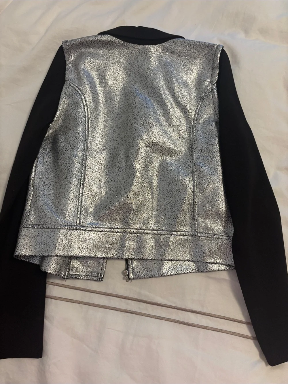 Metallic Silver & Black Moto Jacket